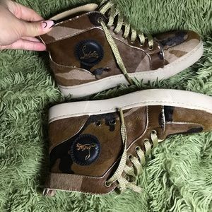 Christian Louboutin Rantus orlato high top sneakers leopard pony hair..size 38